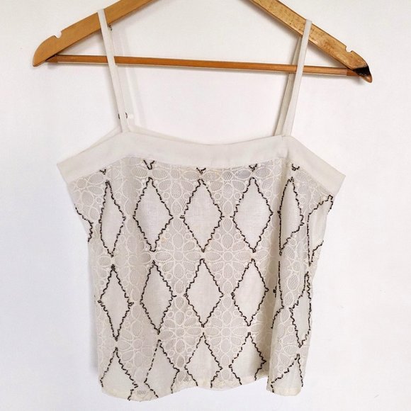 Nuon - Westside Tops - Nuon white crop top with cut off buttoned back and beads work on and lining in